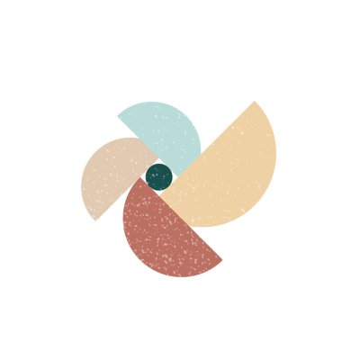 Minimum geometrik bileşim. Yarı daire, grunge dokusuyla bir fırıldak oluşturur. Vektör illüstrasyonu, düz tasarım