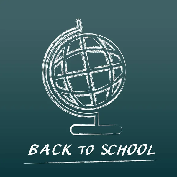 Chalk World Ball Icon Back School Green Blackboard Vector Illustration — Stock vektor