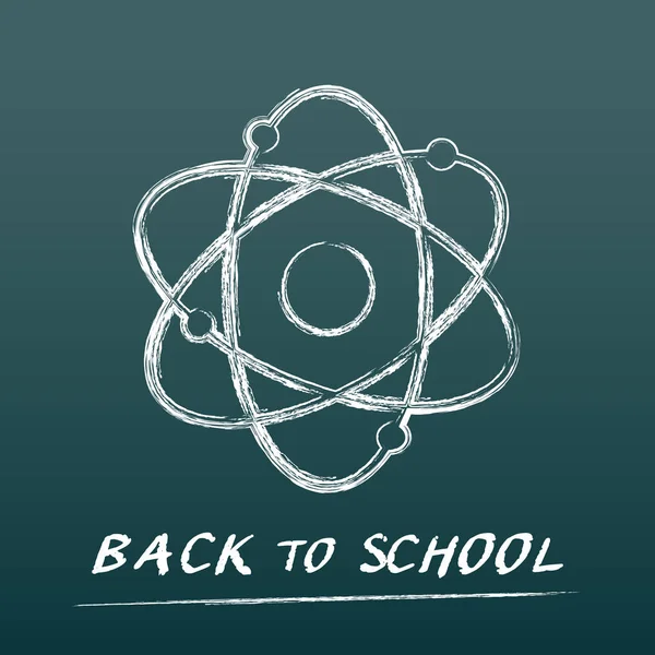 Chalk Science Atom Icon Back School Green Blackboard Vector Illustration — Stock Vector