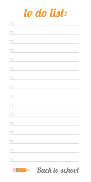 Printable List Back School Paper Sheet Vector Illustration Flat Design — Stock Vector