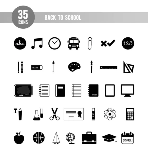 Back School Icon Set Educational Icons Black Color Vector Illustration — Stock vektor