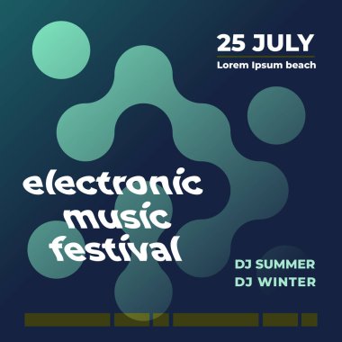 Elektronik müzik festivali. Soyut geometrik poster. Kare biçiminde. Vektör illüstrasyonu, düz tasarım