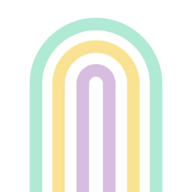 Soyut geometrik uzun gökkuşağı. Pastel renkler: Sarı, menekşe ve turkuaz. Vektör illüstrasyonu, düz tasarım