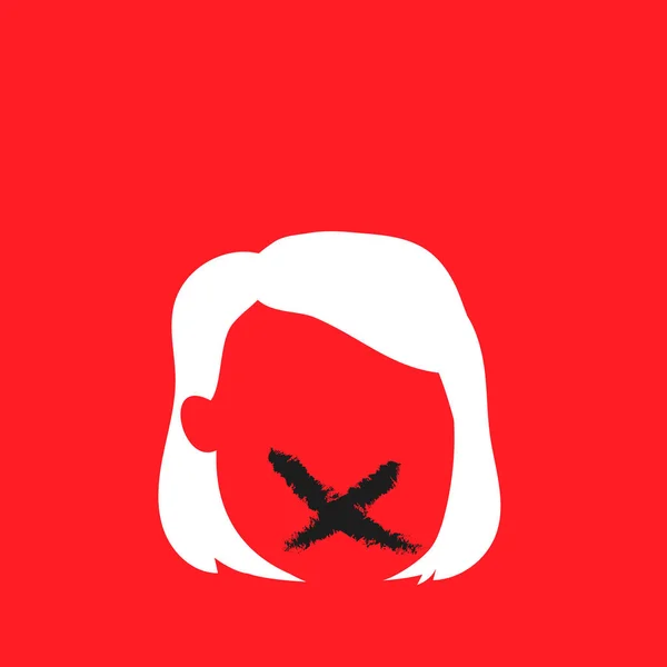 虐待儿童的概念 红色背景 女童肖像和黑色十字架 矢量图解 平面设计 — 图库矢量图片