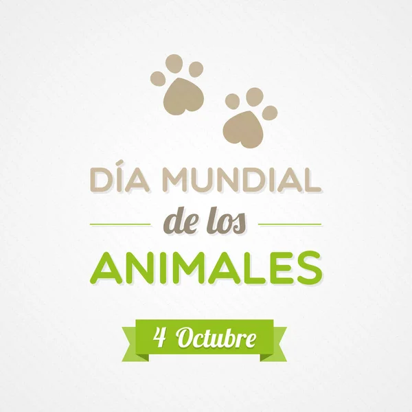 Día Mundial Los Animales Octubre Español Huellas Del Corazón Ilustración — Archivo Imágenes Vectoriales