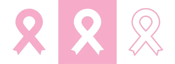 Nastro Rosa Sensibilizzazione Cancro Seno Tre Stili Illustrazione Vettoriale Design — Vettoriale Stock