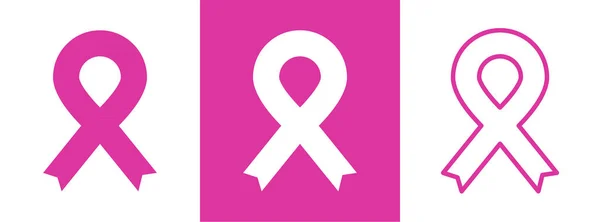 Ροζ Κορδέλα Ευαισθητοποίηση Καρκίνου Μαστού Τρία Στυλ Εικονογράφηση Διάνυσμα Επίπεδη — Διανυσματικό Αρχείο