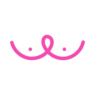 Pink awareness ribbon and breast symbol. Breast cancer month. Vector illustration, flat design