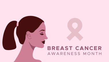 Breast cancer awareness month. Woman profile. Vector illustration, flat design