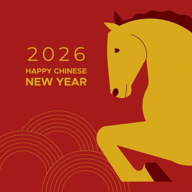 Çin Yeni Yılı 2026. Atın yılı. Vektör illüstrasyonu, düz tasarım