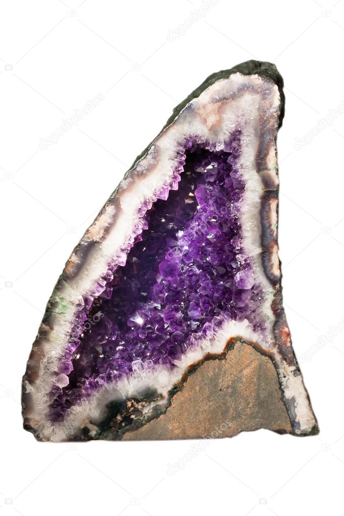 Natural amethyst, purple crystal stone isolated on white