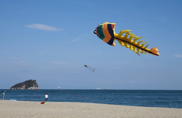 renkli uçurtma rüzgarlı bir günde ligurian Riviera, İtalya