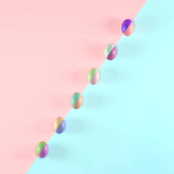 Kleurrijke Platte Lay Concept Van Creatief Patroon Van Paaseieren Pastelroze — Stockfoto