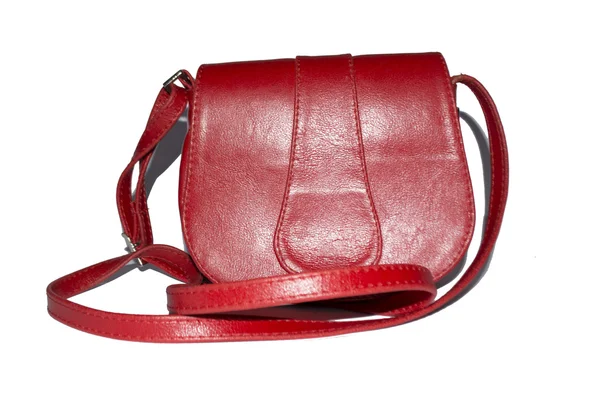 Red leather bag round shape on white background — Stock Photo, Image