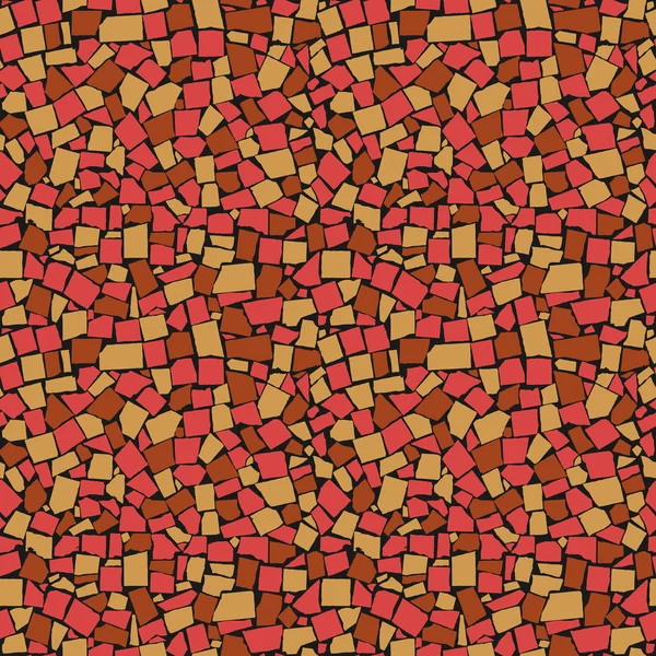 Textura sin costura vectorial de la pared de azulejos decorativos asimétricos rojos, amarillos y marrones. Ilustración vectorial — Archivo Imágenes Vectoriales