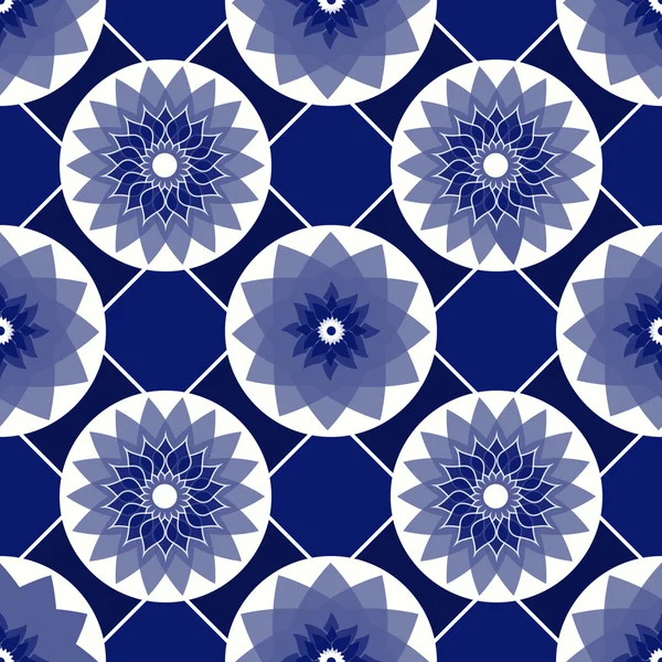 蓝色和白色的矢量无缝抽象花卉复古纹理。矢量图 — 图库矢量图片