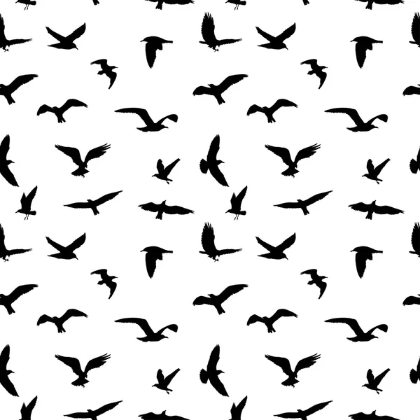 Kuş silhouettes beyaz arka plan üzerinde uçan seamless modeli. Vektör çizim