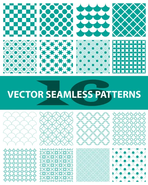 Pack de 16 patrones sin costura de vector turquesa: abstracto, vintage, tecnología y geométrico. Ilustración vectorial — Vector de stock