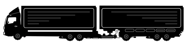 Silhouette vectorielle détaillée du camion avec une remorque isolée sur blanc. Illustration vectorielle — Image vectorielle