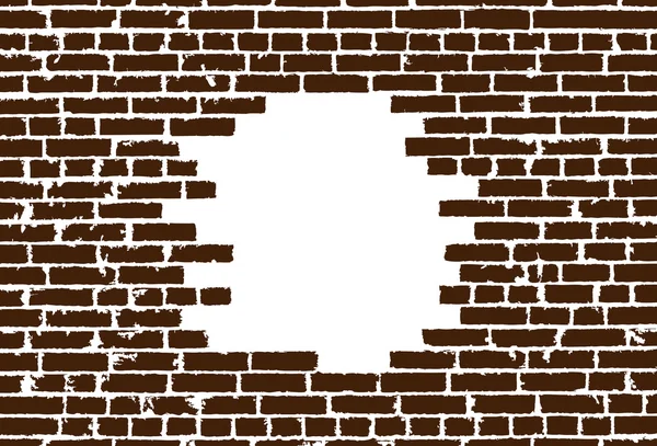 Broken realistic old brown brick wall concept on white background. Vector illustration — Stock Vector