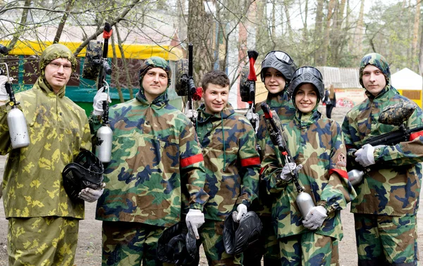 Kiev Ukraina Kwietnia 2016 Paintball Team Karabinów Klasy Sprzęt — Zdjęcie stockowe