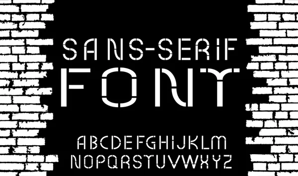 Μαύρο και άσπρο σύγχρονη γραμματοσειρά sans-serif σε παλιά φόντο τοίχο τούβλου. Vector εικονογράφηση — Διανυσματικό Αρχείο