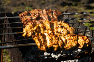 Tavuk ve dana kebabı ızgarada barbekü