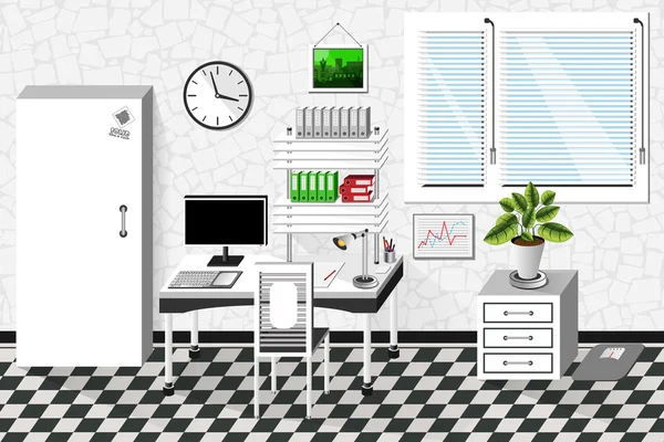 Sala de oficina interior vectorial en estilo blanco. Ilustración vectorial — Vector de stock