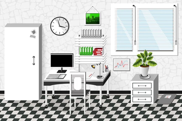 Ufficio interno vettoriale in stile bianco. Illustrazione vettoriale — Vettoriale Stock