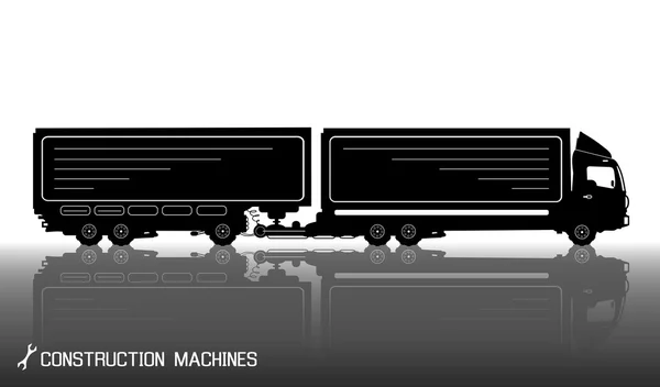Silhouette dettagliate di camion rimorchio con riflessi sfondo. Illustrazione vettoriale — Vettoriale Stock
