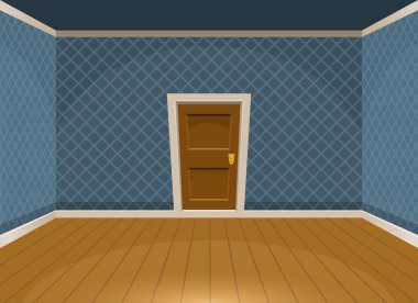 Vintage tarzı nda bir kapı ile Karikatür boş oda. Vektör çizimi