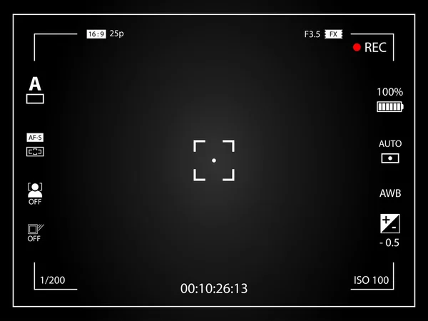 Ayarları ile modern dijital video kamera odaklama ekranı. Siyah çerçeveli degrade vizör kamera kaydı. Vektör çizimi