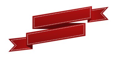 İşlemeli kırmızı kurdele beyaz izole. Kullanılabilir afiş, ödül, satış, simge, logo, etiket vb için. Vektör çizim