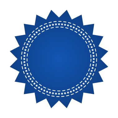 Beyaz üzerine izole edilmiş işlemeli mavi yuvarlak kurdele damgası. Afiş, ödül, satış, simge, logo, etiket vb için kullanılabilir Vektör çizimi