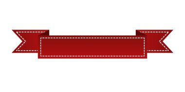İşlemeli kırmızı kurdele beyaz izole. Kullanılabilir afiş, ödül, satış, simge, logo, etiket vb için. Vektör çizim