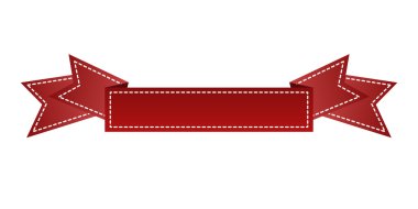 İşlemeli kırmızı kurdele beyaz izole. Kullanılabilir afiş, ödül, satış, simge, logo, etiket vb için. Vektör çizim