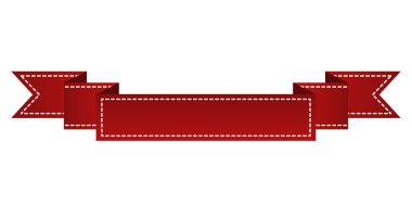 İşlemeli kırmızı kurdele beyaz izole. Kullanılabilir afiş, ödül, satış, simge, logo, etiket vb için. Vektör çizim