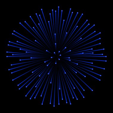 Siyah arka plan üzerine izole mavi havai fişekler. Vektör çizim