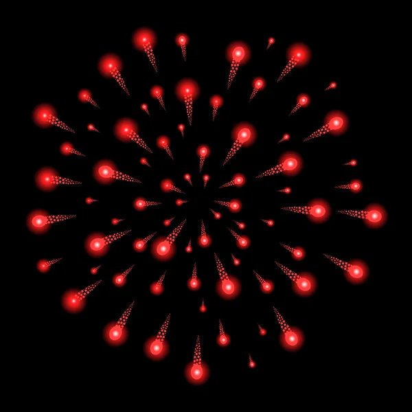 Rode vuurwerk geïsoleerd op zwarte achtergrond. Vectorillustratie — Stockvector