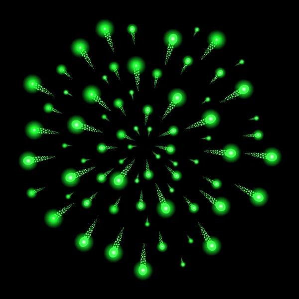 Groene vuurwerk geïsoleerd op zwarte achtergrond. Vectorillustratie — Stockvector