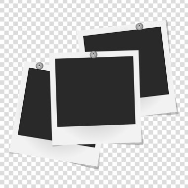 Gerçekçi vektör fotoğraf çerçeveleri üzerinde metal perçin kümesi. Fotoğraf tasarım şablonu. Vektör çizim