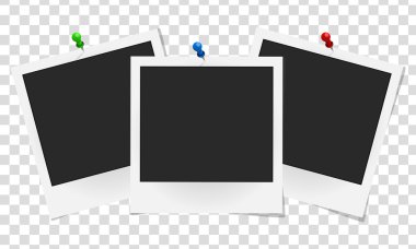 Gerçekçi vektör fotoğraf çerçeveleri renkli iğne üzerinde kümesi. Fotoğraf tasarım şablonu. Vektör çizim