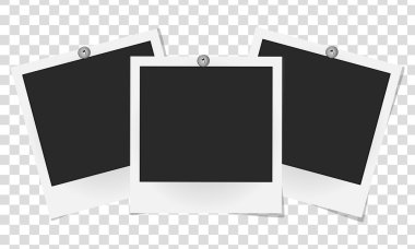 Gerçekçi vektör fotoğraf çerçeveleri üzerinde metal perçin kümesi. Fotoğraf tasarım şablonu. Vektör çizim