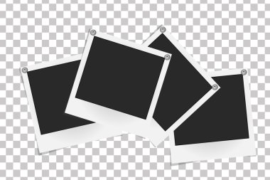 Gerçekçi vektör fotoğraf çerçeveleri üzerinde metal perçin kümesi. Fotoğraf tasarım şablonu. Vektör çizim