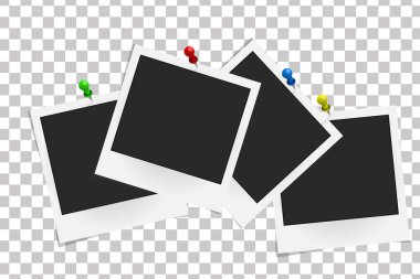 Gerçekçi vektör fotoğraf çerçeveleri renkli iğne üzerinde kümesi. Fotoğraf tasarım şablonu. Vektör çizim