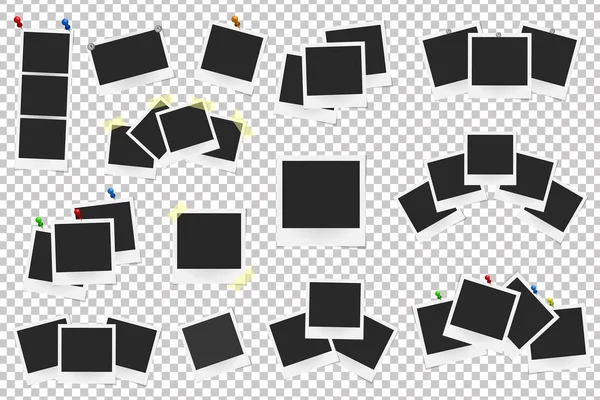Het aantal frames van de foto van de realistische vector plakband, pinnen en klinknagels. Sjabloon foto ontwerp, vectorillustratie — Stockvector