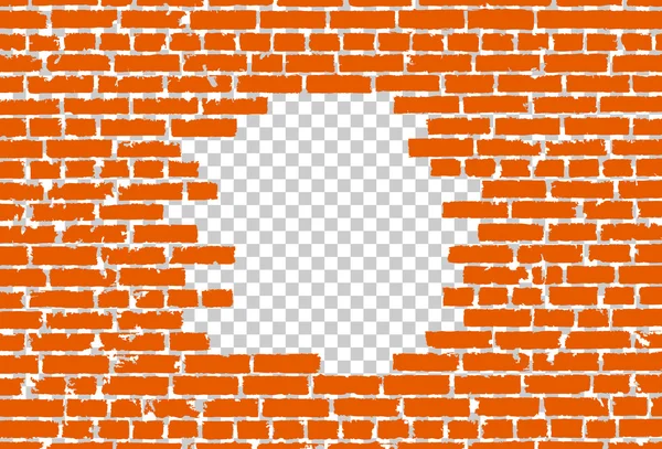 Oranje gebroken realistische oude zwarte bakstenen muur concept op transparante achtergrond. Vectorillustratie — Stockvector