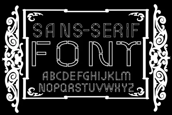 Fuente moderna sans-serif blanca sobre fondo negro. Ilustración vectorial — Vector de stock