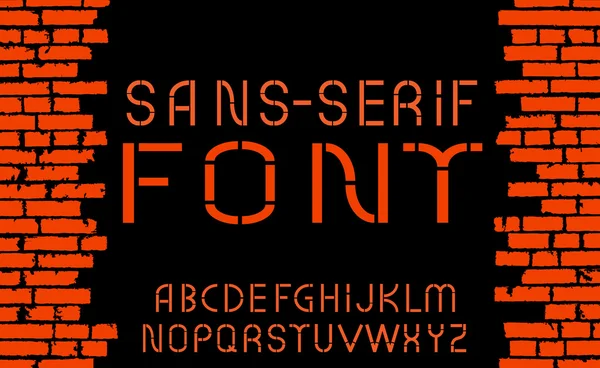 Orange sans-serif modern font on old brick wall background. Vector illustration — Wektor stockowy