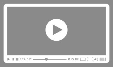Gri video oynatıcı web ve mobil uygulamaları düz stil şablonu. Vektör çizim